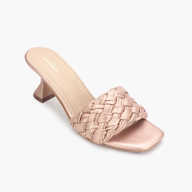 Braided Slip On heels rose gold side single