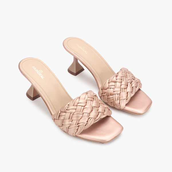 Braided Slip On heels rose gold side angle