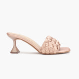 Braided Slip On heels rose gold side profile with heel