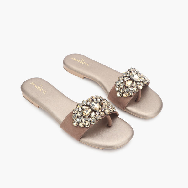 Embellished Party Slides metallic side angle