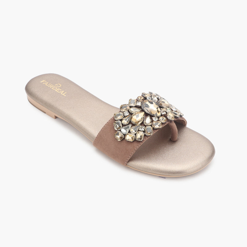 Embellished Party Slides metallic side single