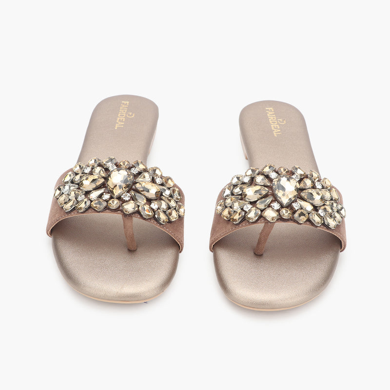 Embellished Party Slides metallic front