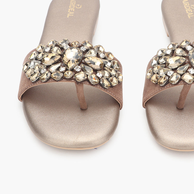 Embellished Party Slides metallic front zoom