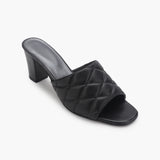 Quilted Block Heel Slides black side single