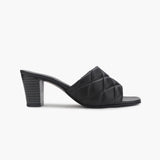 Quilted Block Heel Slides black side profile with heel