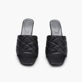 Quilted Block Heel Slides black front