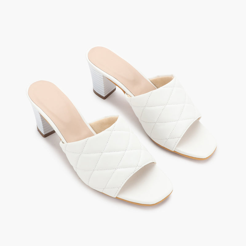 Quilted Block Heel Slides black side angle