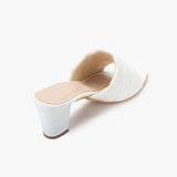 Quilted Block Heel Slides white back angle