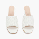 Quilted Block Heel Slides white front zoom