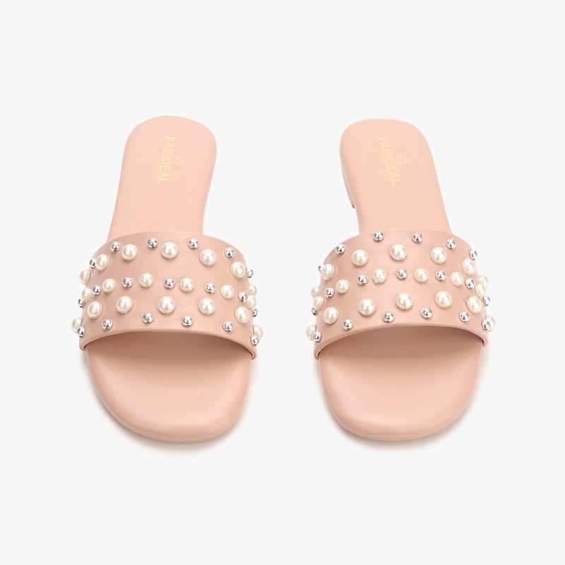 Minimalist Sequential Pearl Slides pink front