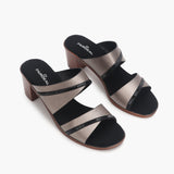 Double Strap Block Heel Sandals black side angle