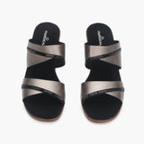 Double Strap Block Heel Sandals black front 