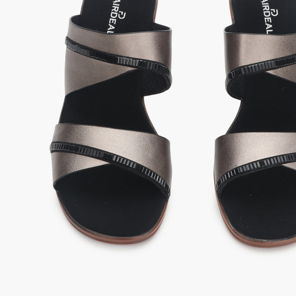 Double Strap Block Heel Sandals black front zoom