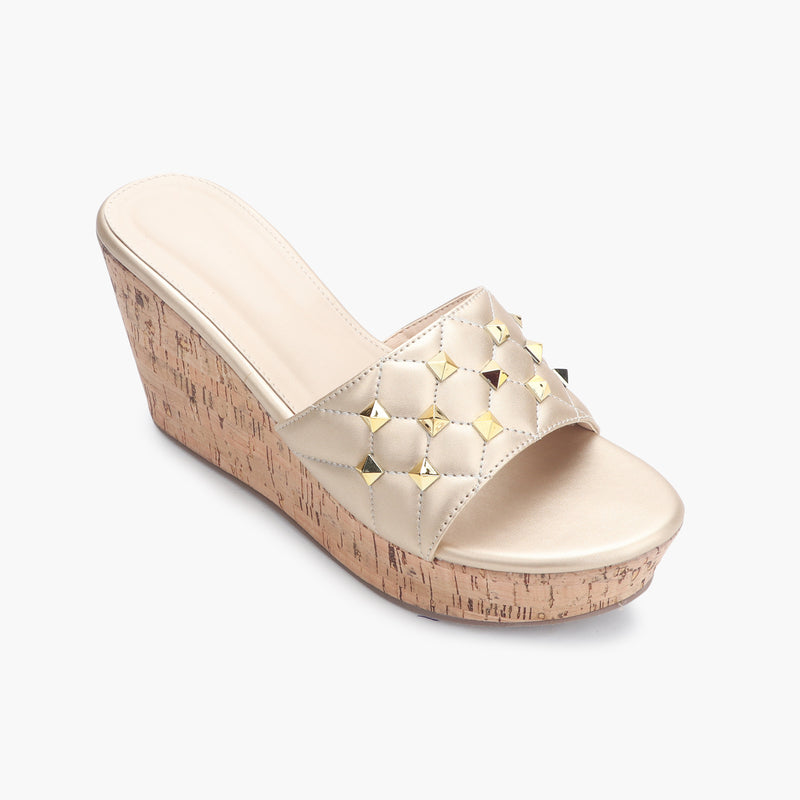 Quilted Studded Wedges gold side single