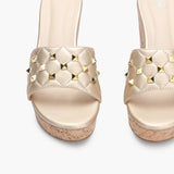 Quilted Studded Wedges gold front zoom
