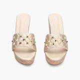 Quilted Studded Wedges gold front