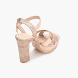 Snake Print Platform Ankle Sandals rose gold back