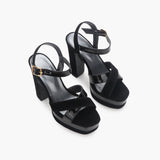 Snake Print Platform Ankle Sandals black side angle