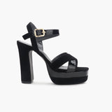 Snake Print Platform Ankle Sandals black side profile with heel