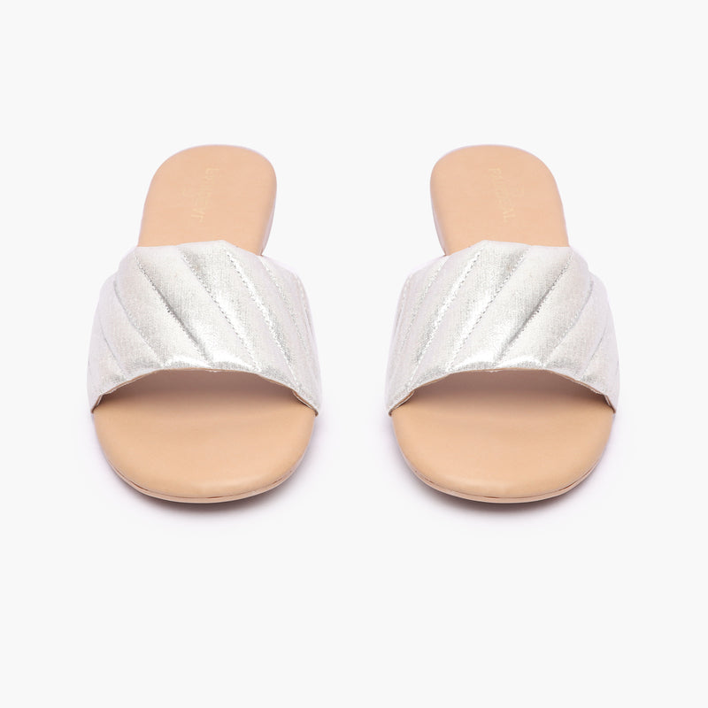 Shimmer Ruched Slides cream front angle