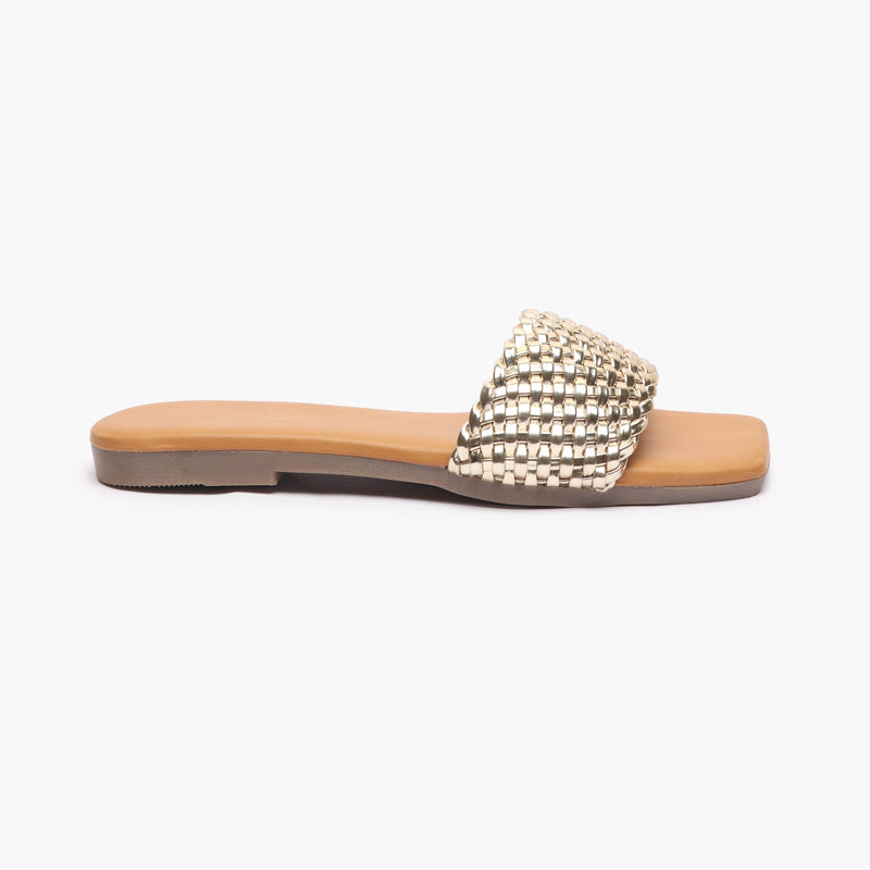 Weaved Flats tan side profile