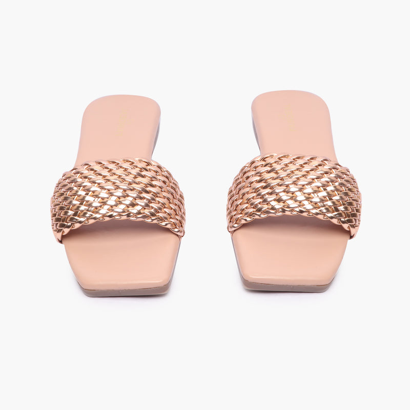 Weaved Flats rose gold front angle