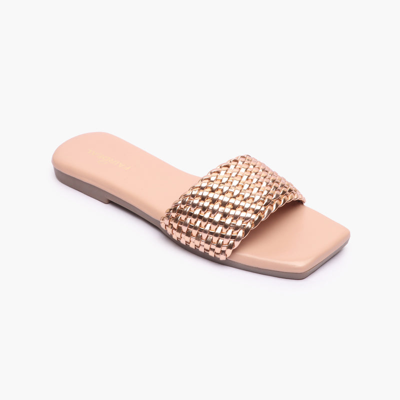 Weaved Flats rose gold side single