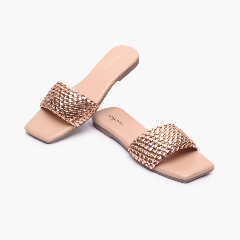 Weaved Flats rose gold