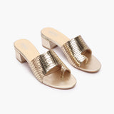 Snakeprint Opentoe Slides gold side angle