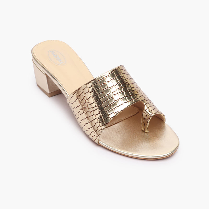 Snakeprint Opentoe Slides gold side single