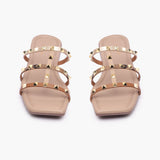 Strappy Studded Flats tan front angle