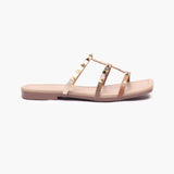 Strappy Studded Flats tan side profile