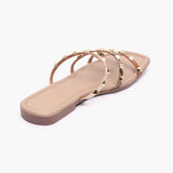  Strappy Studded Flats tan back angle 