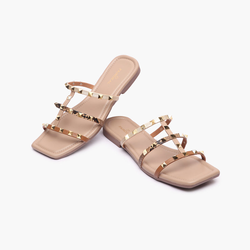 Strappy Studded Flats tan