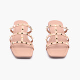 Strappy Studded Flats pink front angle