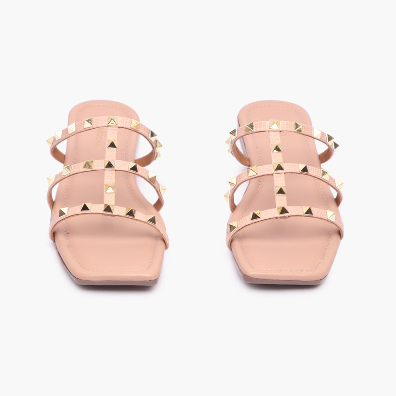 Strappy Studded Flats pink front angle