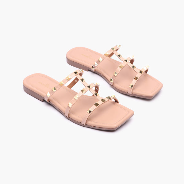 Strappy Studded Flats pink side angle