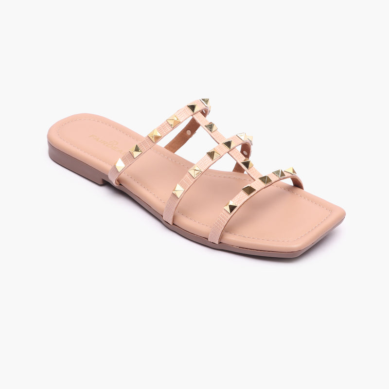 Strappy Studded Flats pink side single