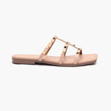Strappy Studded Flats pink side profile