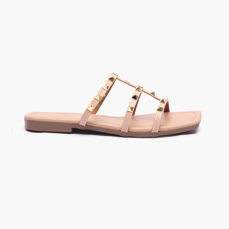 Strappy Studded Flats pink side profile