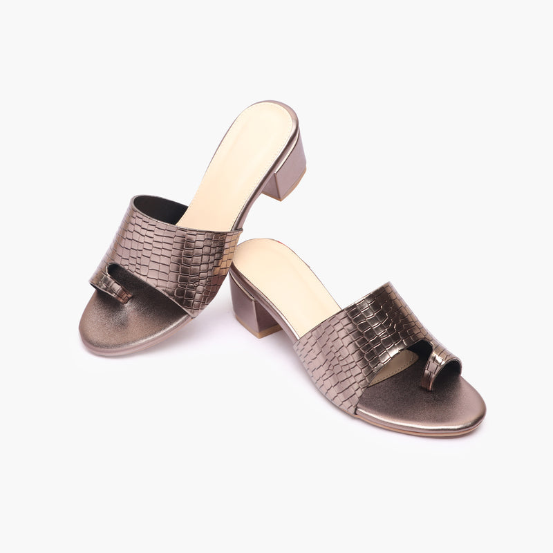 Snakeprint Opentoe Slides metallic