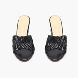 Ruched Block Heel Slides black front angle