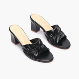 Ruched Block Heel Slides black side angle