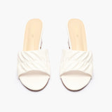 Ruched Block Heel Slides white front angle