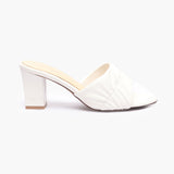 Ruched Block Heel Slides white side profile with heel