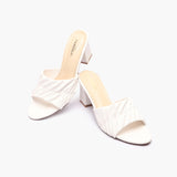 Ruched Block Heel Slides white