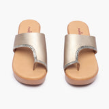 Open Toe Platform Slides gold front angle