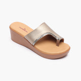 Open Toe Platform Slides gold side single