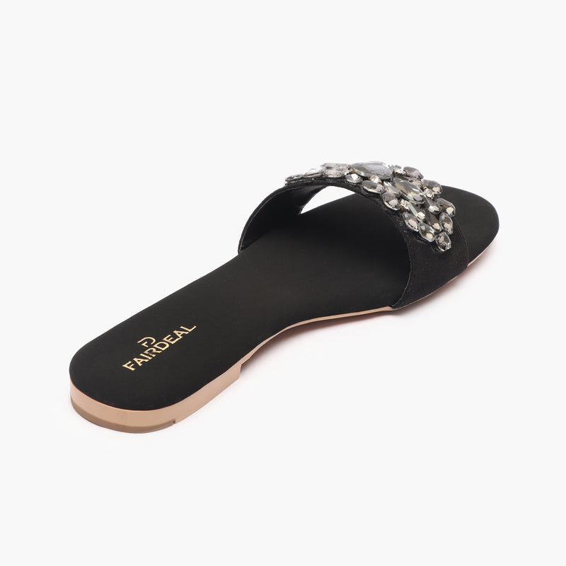 Embellished Party Slides black back angle