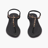 Back Elastic Flat Sandals black front angle